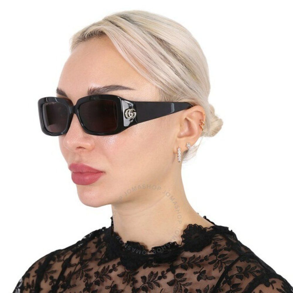 NEW Gucci GG1403S 001 Black Grey Unisex Rectangle Sunglasses GG 1403S - Picture 3 of 15